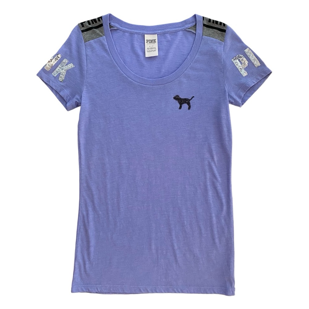 PINK by Victoria's Secret Sequin Detail Gray & Purple T-Shirt Top Women's Size S